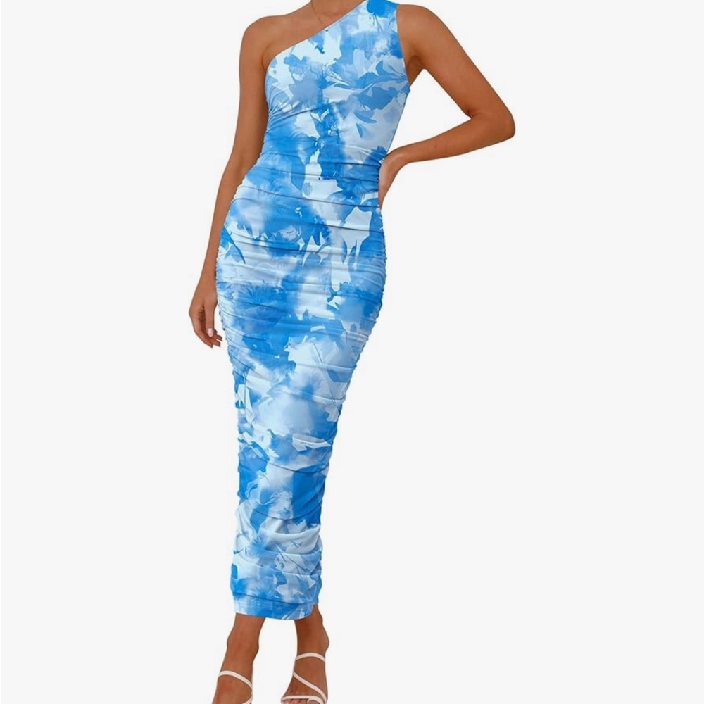 Stylish One-Shoulder Blue Pretty Garden Dress